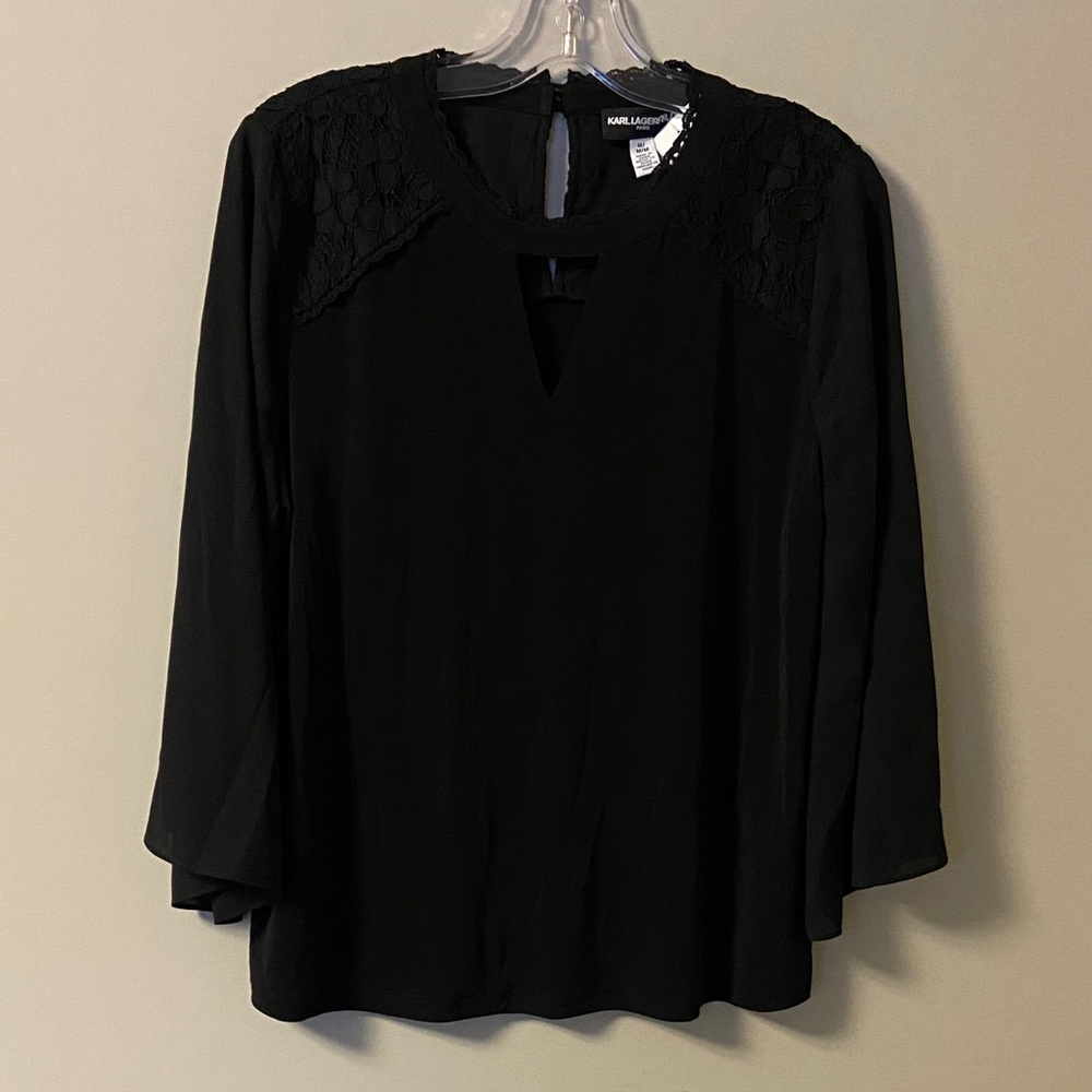 NWOT Karl Lagerfeld Black Blouse with Textured Shoulders
